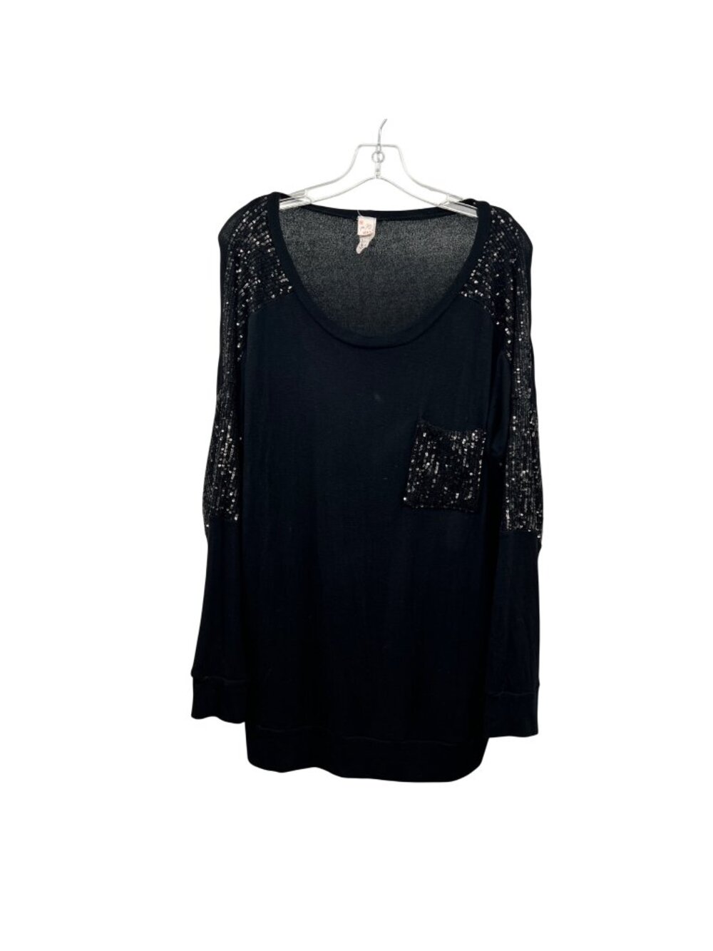 7th Ray Womens Sequined Top Long Sleeve Black Size Large